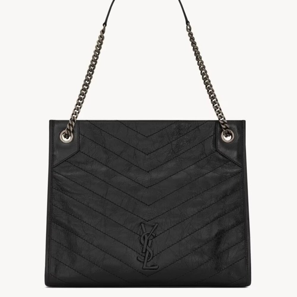 YSL 'Niki Shopping" Crossbody or Shoulder Bag in black vintage leather